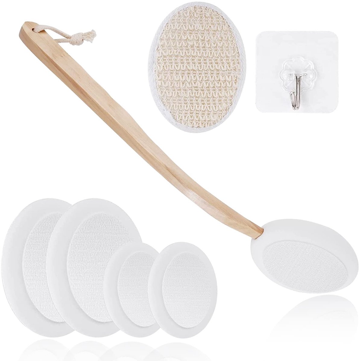 Dailygoods - Incrèmehulp voor de rug, 7-delige set, rugincrèmers, badborstel, lichaamsborstel met lange steel, multifunctionele afneembare rugborstel voor peeling, massagelotion crème