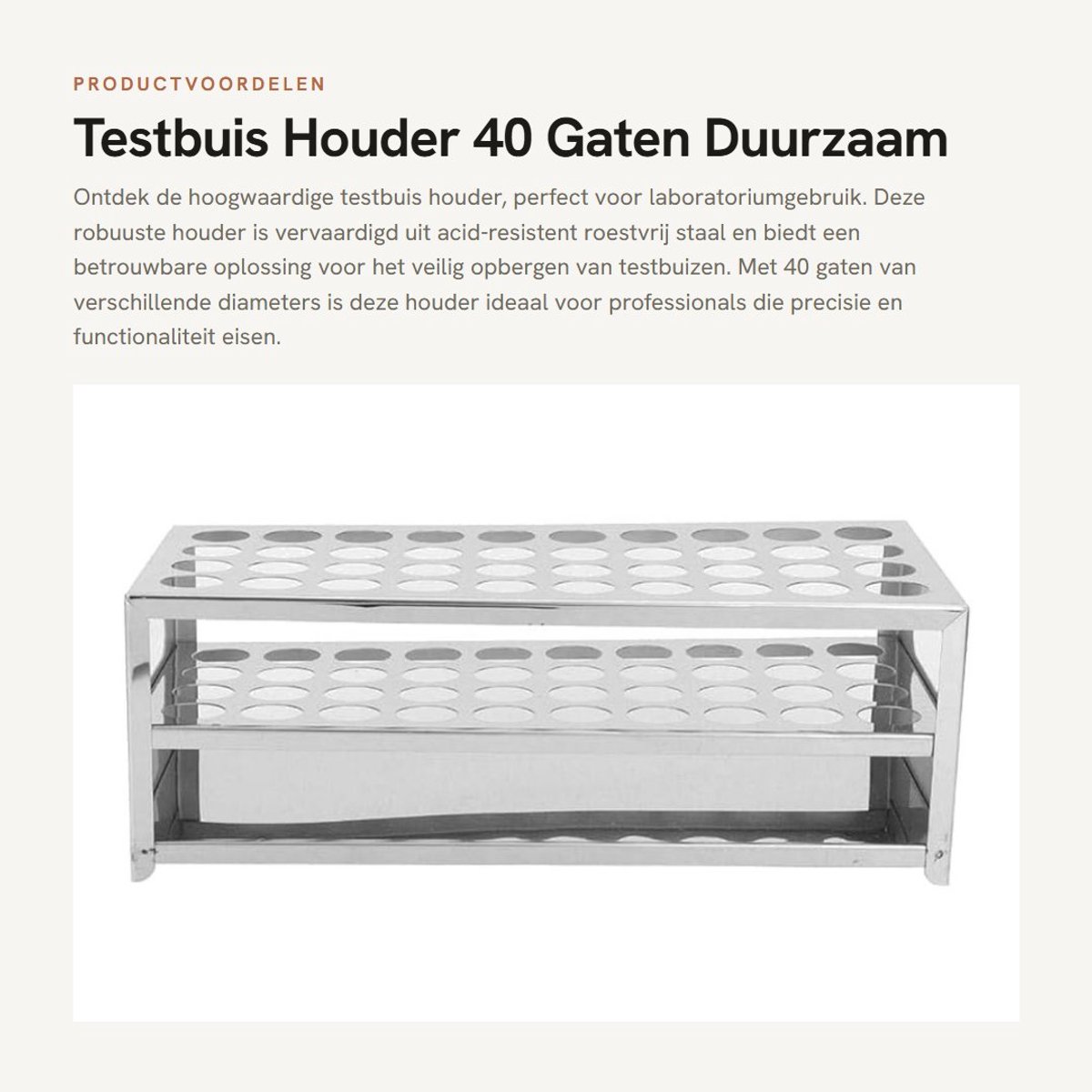 Dailygoods- Reagebuishouder - Roestvrij Stalen - 40 Gaten - Zuur- en Corrosiebestendig - Duurzaam - Laboratoriumuitrusting - Reageerbuisstandaard