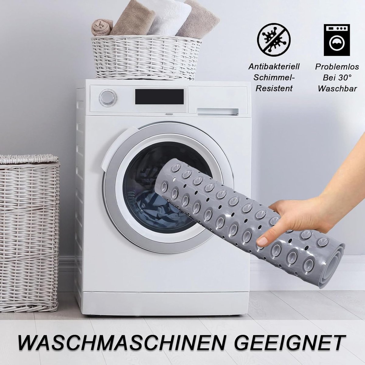 Thijox - Hoekdouchemat Driehoekig 54 x 54 cm Antislip PVC Douchemat met Zuignappen en Afvoergaten - Grijs voor Douche en Sauna