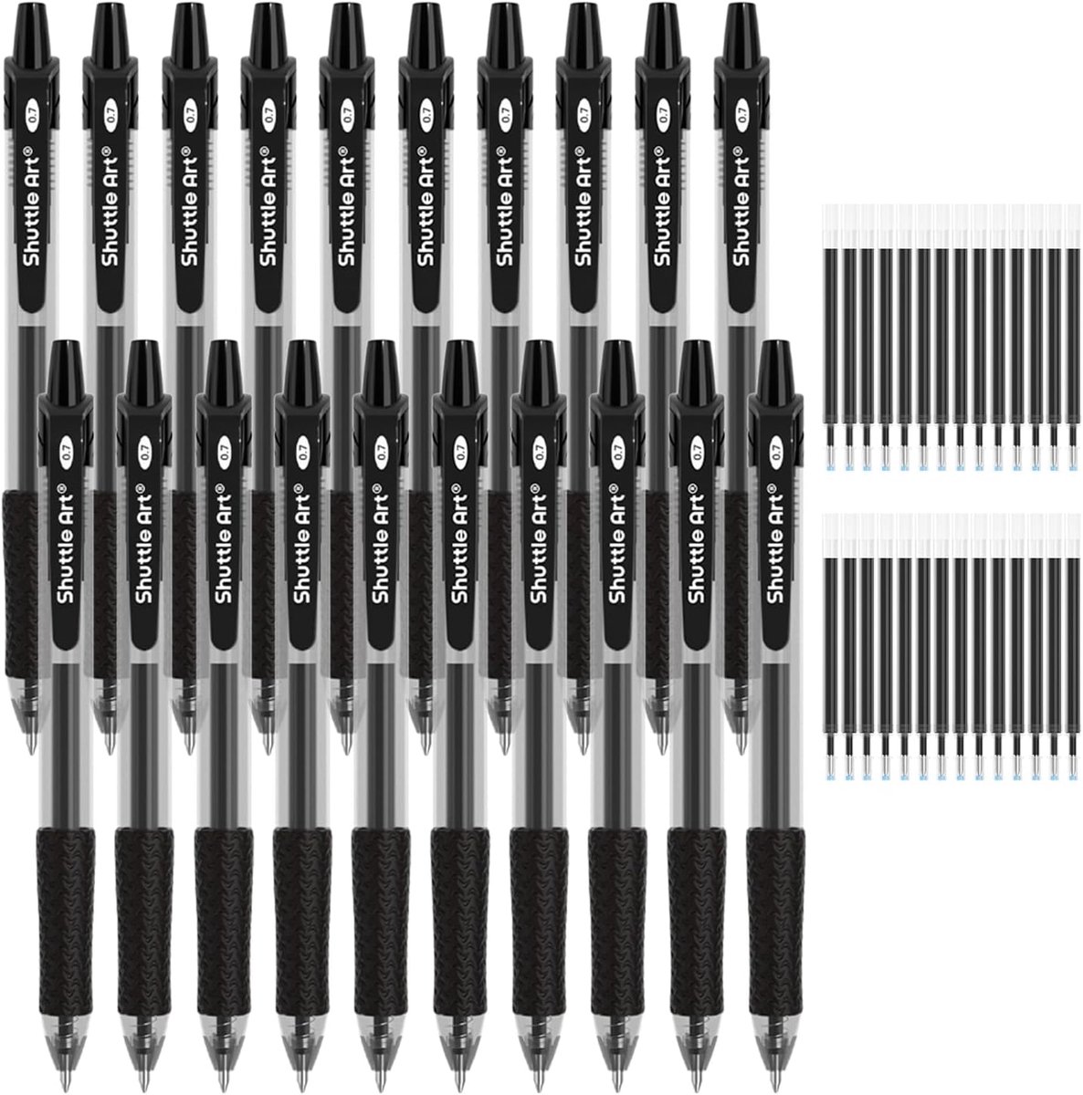 Thijox - Zwarte Gelpennen Set 48 Stuks - 20 Intrekbare Gelpennen met 28 Vullingen - Comfortabele Grip - Medium Point 0,7mm Rollerball Inkt - Perfect v