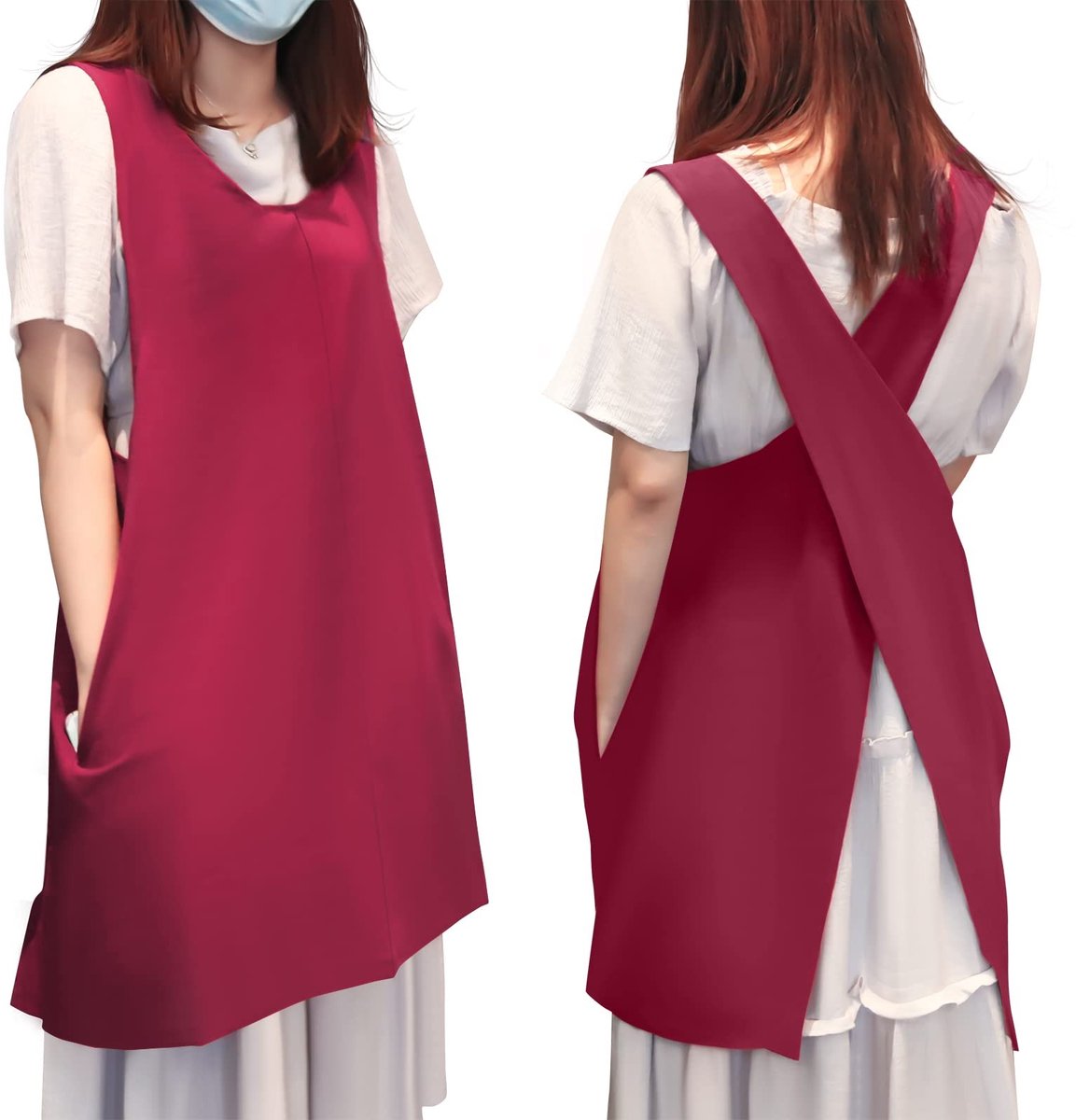 Dailygoods - Scheren in Japanse stijl - Minimalistisch katoenen schorten - Voor koken en grillen - Bordeauxrood - Ideaal voor tuinieren - Comfortabel...