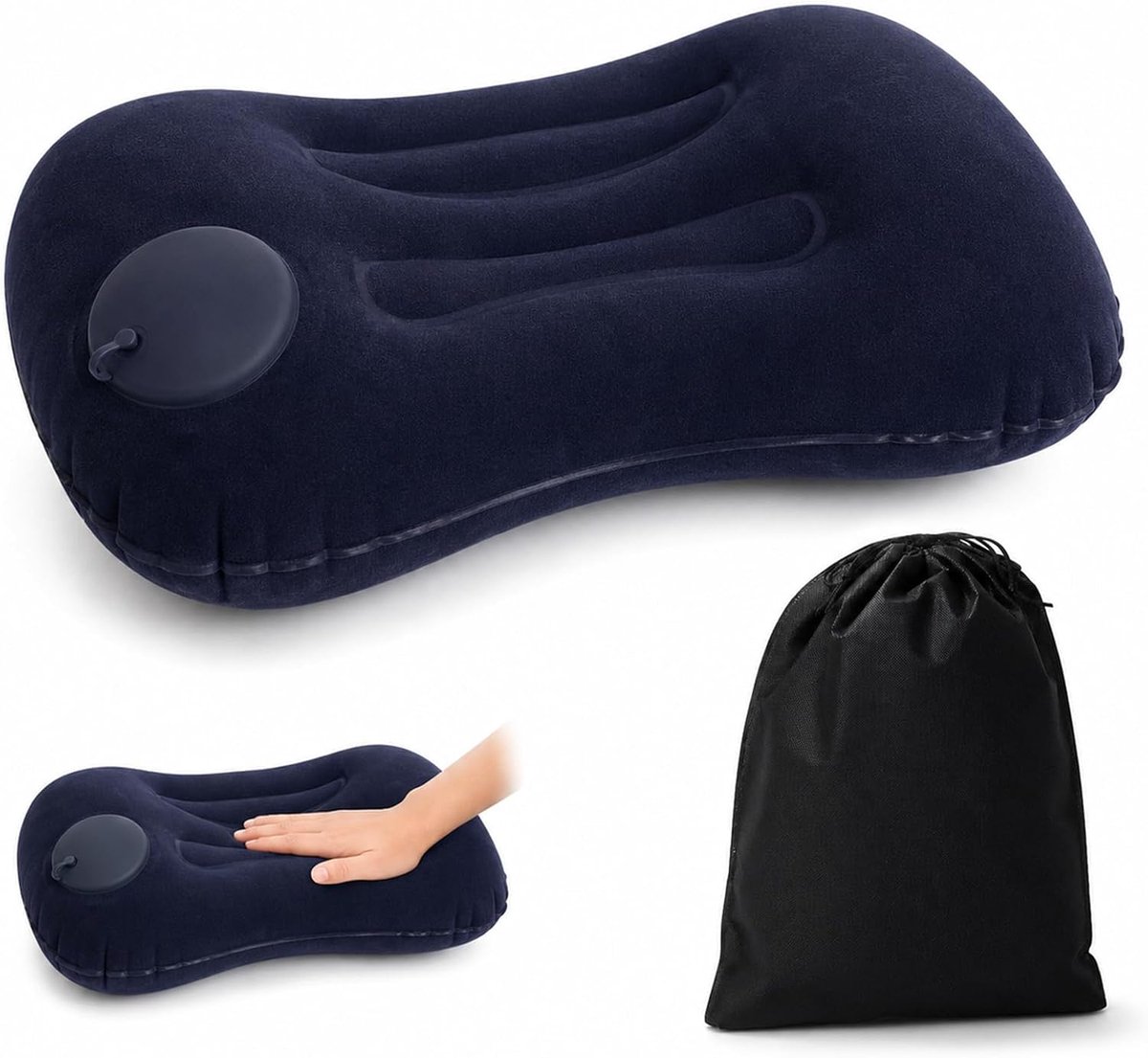 Thijox - Opblaasbaar Kussen Ultralicht Ergonomisch Compact Marineblauw voor Strand, Camping en Rugzak, Ideaal voor Opblaasbaar Bed en Slaapzak