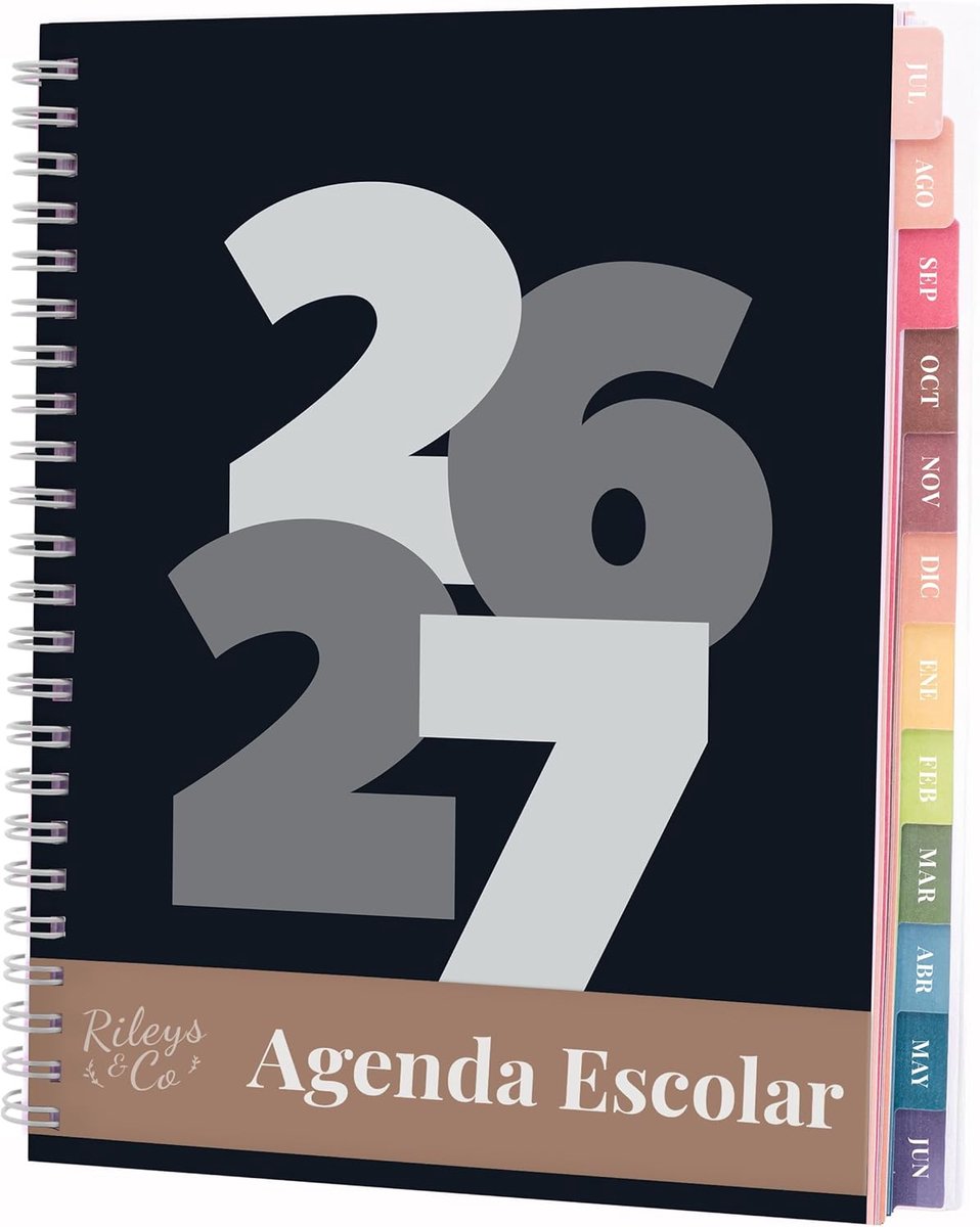 Thijox - Rileys Academische Planner 2026-2027 - Dagelijkse, Wekelijkse & Maandplanner - Spiraalplanner met Notitiepagina's voor Studenten - Dubbeldraa