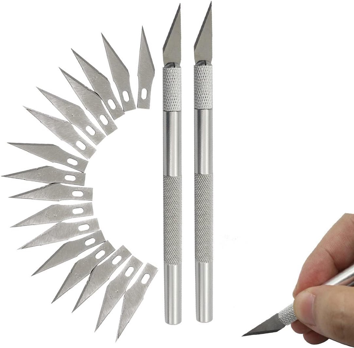 Thijox - Scalpelset 2 stuks met 12 reservemesjes, knutselmessen voor snijkunst, koolstofstaal, precisie, hobby, modelbouw, kunstprojecten