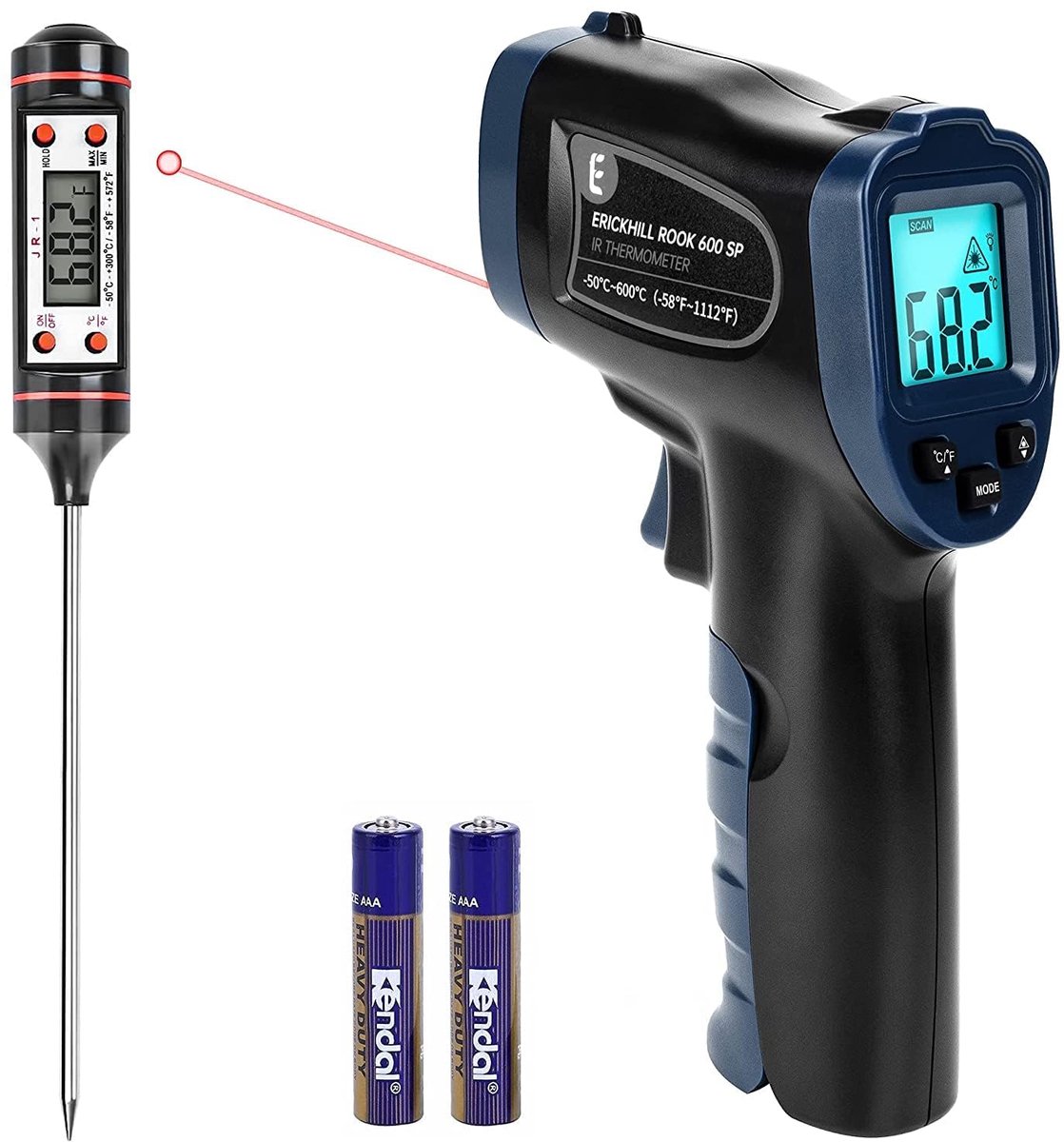 Thijox - Infraroodthermometer -50℃ ~ 600℃ Contactloos Digitaal Lasertemperatuurpistool met LCD-Scherm en Vleesthermometer voor Koken, Grillen, Invriez