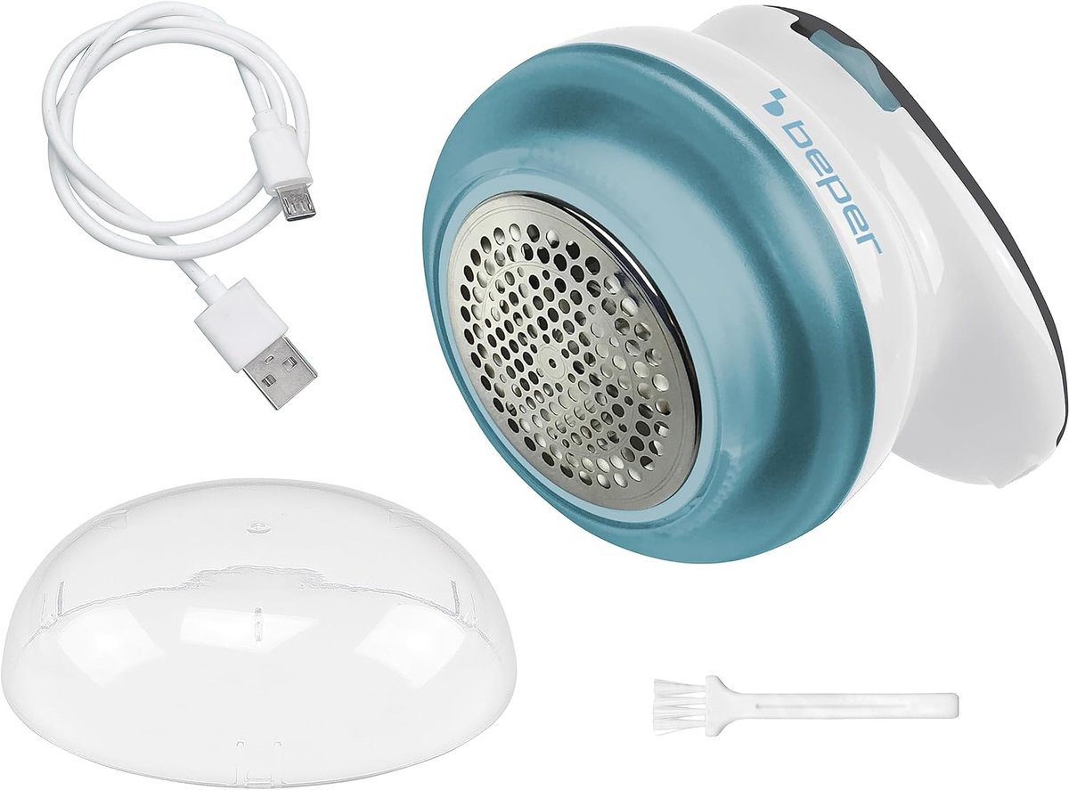 SnelShoppen - USB Oplaadbare Pluizenverwijderaar met Stalen Bladen - Verwijder Pluizen, Stof en Knopen uit Kleding, Dekens en Stoffering - Wit/Octaniu
