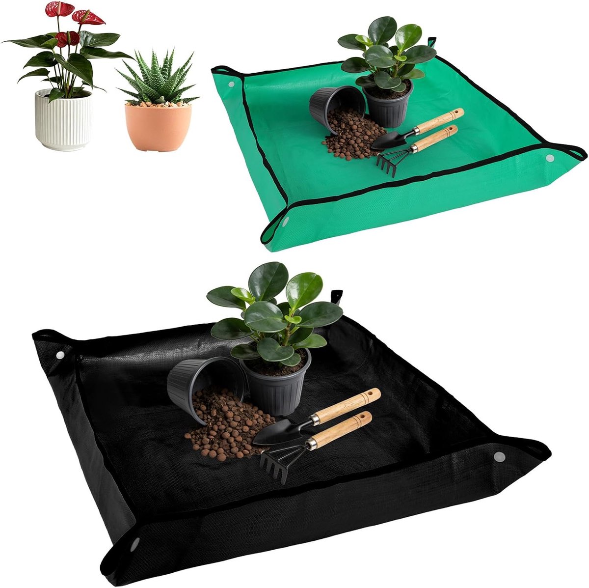 Thijox - Opvouwbare Planten-Verpotmat Set van 2 - Waterdichte Tuinmat voor Binnen en Buiten - Draagbare Verplantmat voor Vetplanten en Zaailingen - Zw
