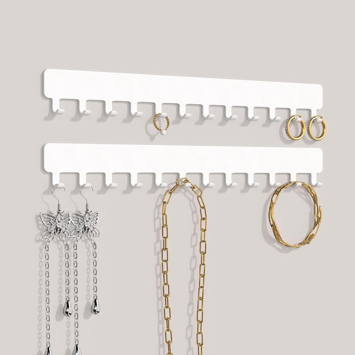 Thijox - Kettinghouder Wandmontage Sieradenopslag Metalen Organizer voor Halskettingen Armbanden Oorbellen Ruimtebesparend Wit Eenvoudige Kleefmontage