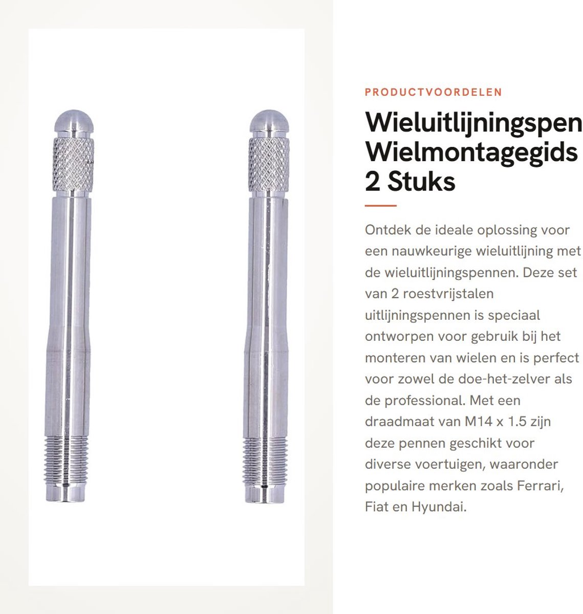 Dailygoods- Wieluitlijningspen Roestvrij Staal - 2 Stuks - Wielboutuitlijningspennen - M14 x 1.5 Draad - Vervanging voor Diverse Merken - Betrouwbaar Gereedschap - Wielboutgeleider