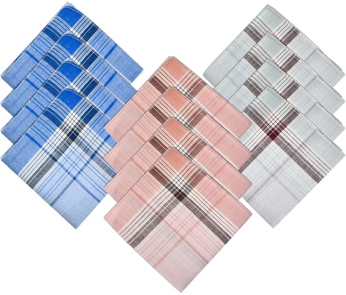 Dailygoods - Zakdoeken voor heren, 12 stuks, 40 x 40 cm, katoen, stoffen zakdoeken, puur katoen, handkerchiefs, traditionele mannenzakdoeken, handkerchief, strepen, Streifen