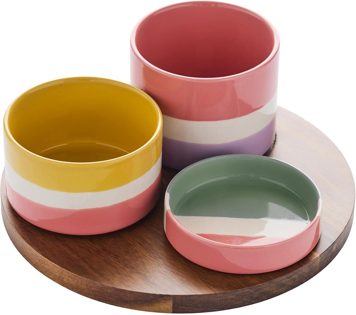 SnelShoppen - Borrelplank Sharing Summer met 3 Schaaltjes en Dienblad - Hout - 24x24x12cm - Perfect voor Feesten, Tuin, Keuken en Camping