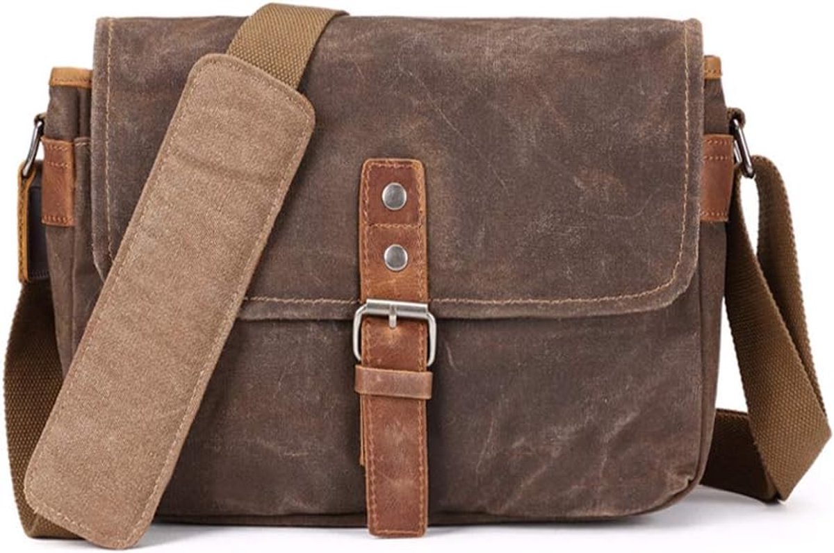 SnelShoppen - Waterdichte Wax Canvas SLR Cameratas - Vintage Messenger Tas - Slijtvast en Duurzaam - Kaki - Vrijetijdstas en Zakelijke Tas