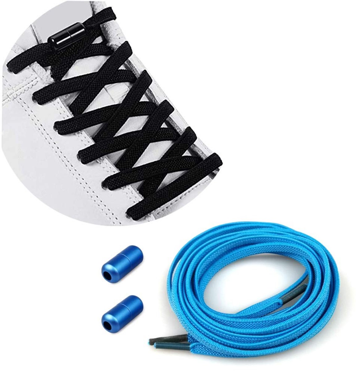 Dailygoods- Schoenveters Elastisch 100 cm - Veters voor Kinderen/Volwassenen - Metalen Gespen - Antislip - Modieuze Kleuren - Geschikt voor Alle Schoenen - Elastische Veters