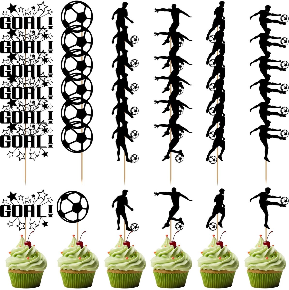 Dailygoods- Voetbal Cupcake Toppers - 36 Stuks - Taartdecoratie - Voetbal Thema - Sport Decoraties - Verjaardagsfeestje - Stevig Karton - Taartdecoraties