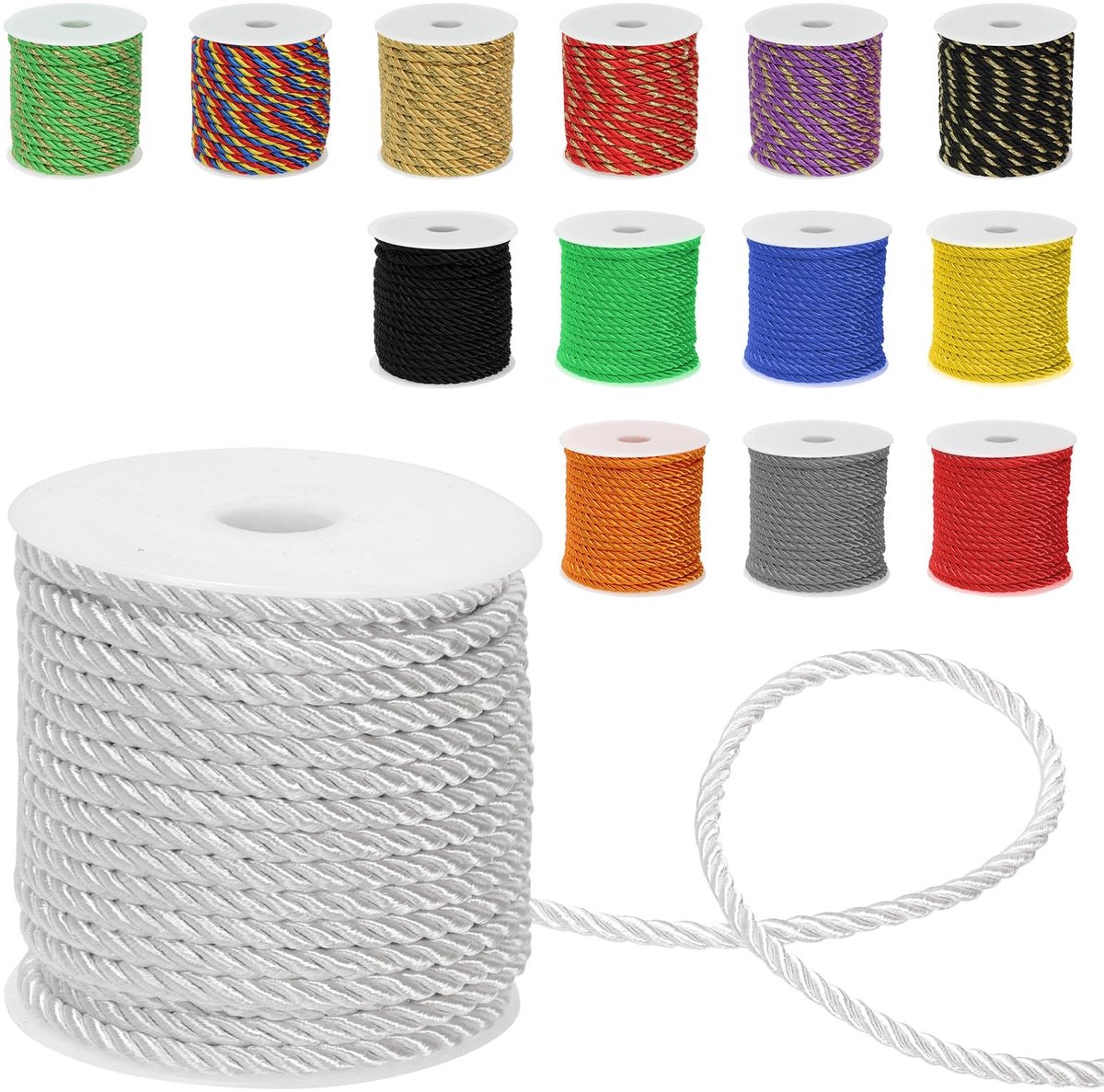 Dailygoods - 5 mm x 18 m 3-laags Gedraaid Koord voor Doe-Het-Zelf Projecten - Wit Polyester Touw