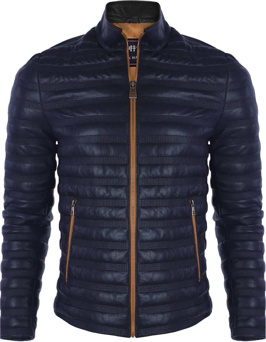 Felix Hardy Sportieve Leren Jas Met Rits Heren Donkerblauw - L