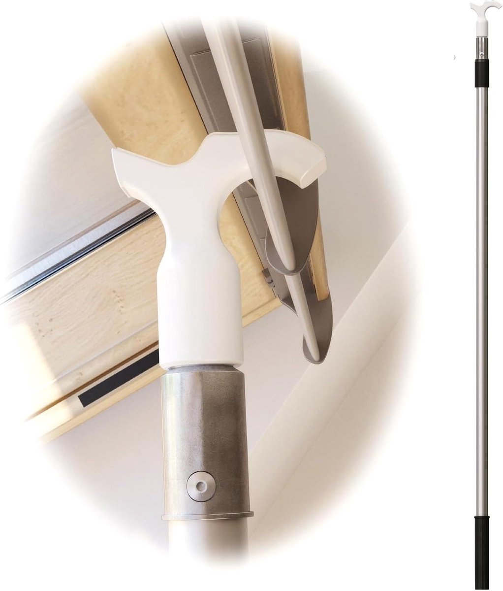Telescopische raamopener - Dakvensterstok - Ramen openen - Extra sterke haak - 2 m stang - Wit