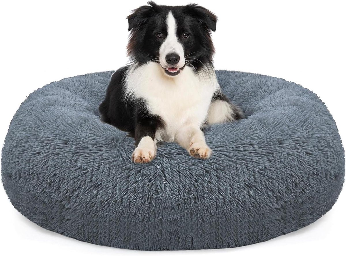Huisdier Mand - Hondenmand Kattenmand - Comfortabel Rusten - Afneembaar Binnenkussen - 80 cm Diameter - Donkergrijs