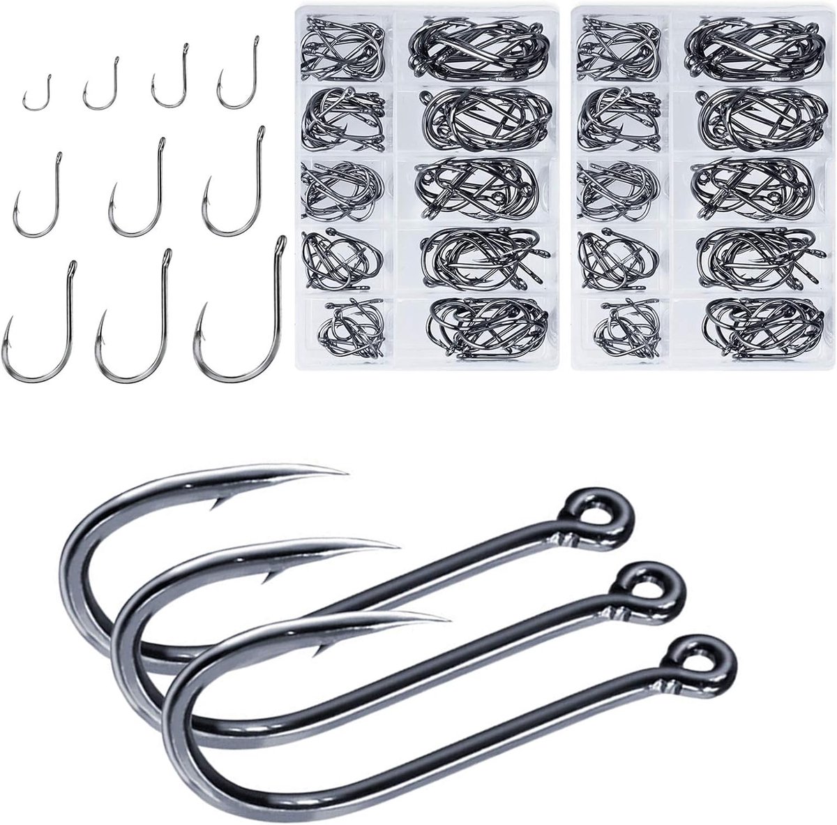 Thijox - DHER Vishaken van Koolstofstaal, Jig Vishaken met Gaten, Slijtvast, 200 Stuks, Zilver, Perfect voor Vissen en Outdoor Activiteiten