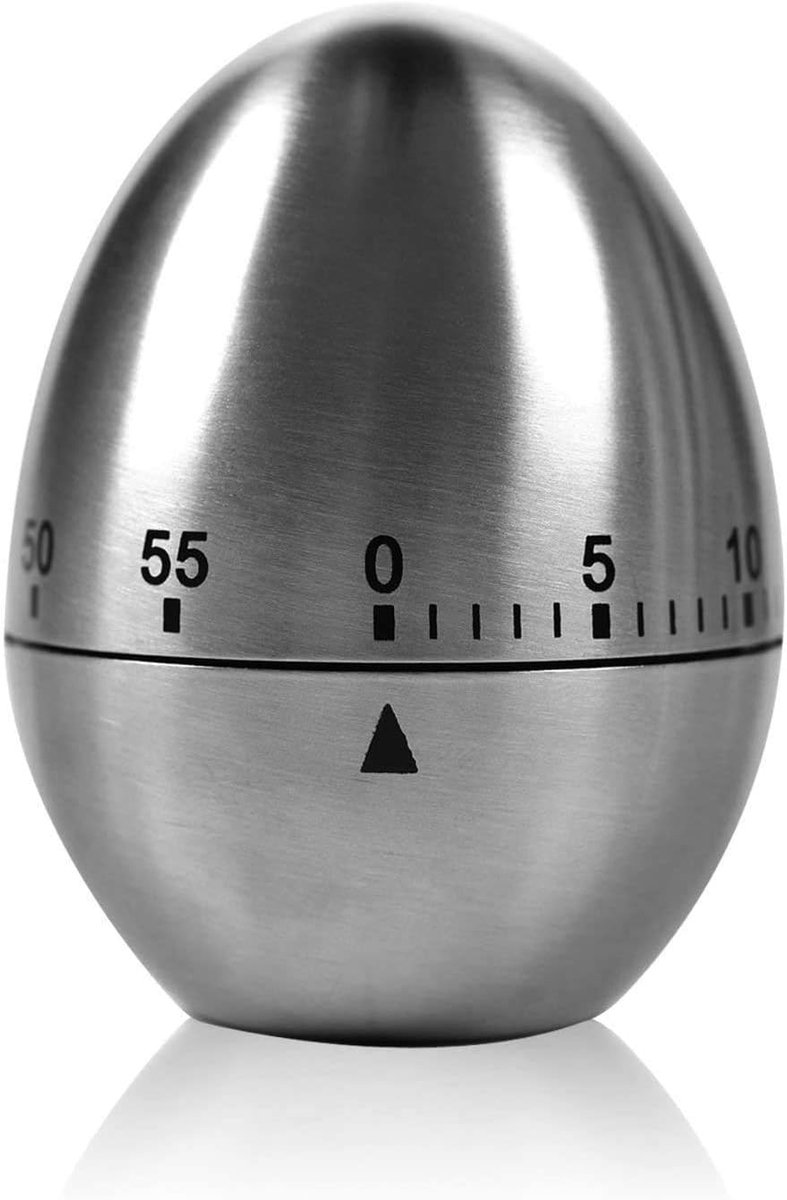 Thijox - Mechanische Keukentimer Eivorm Roestvrij Staal tot 60 Minuten voor Koken van Eieren, Oven, Tandenpoetsen, Korte Alarmen en Meer