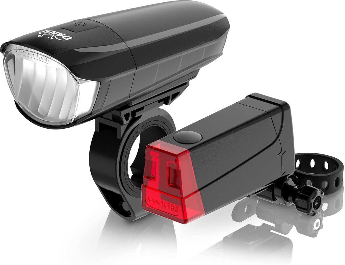 SnelShoppen - Fietslamp Set LED StVZO - Voor Voor- en Achterlicht - 30 LUX en 15 LUX - Batterij Indicatie - Veilig Fietsen in Donker - Inclusief Monta