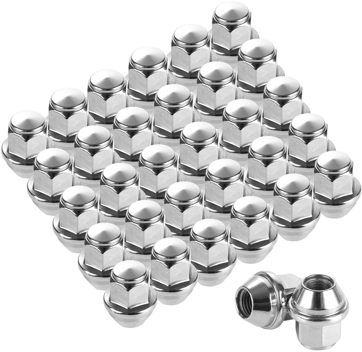 32 Stuks M12 x 1,5 Wielmoeren, Chromen Wielmoeren voor Ford Fiesta, Focus en Fusion, Verchroomde Eikelzitting