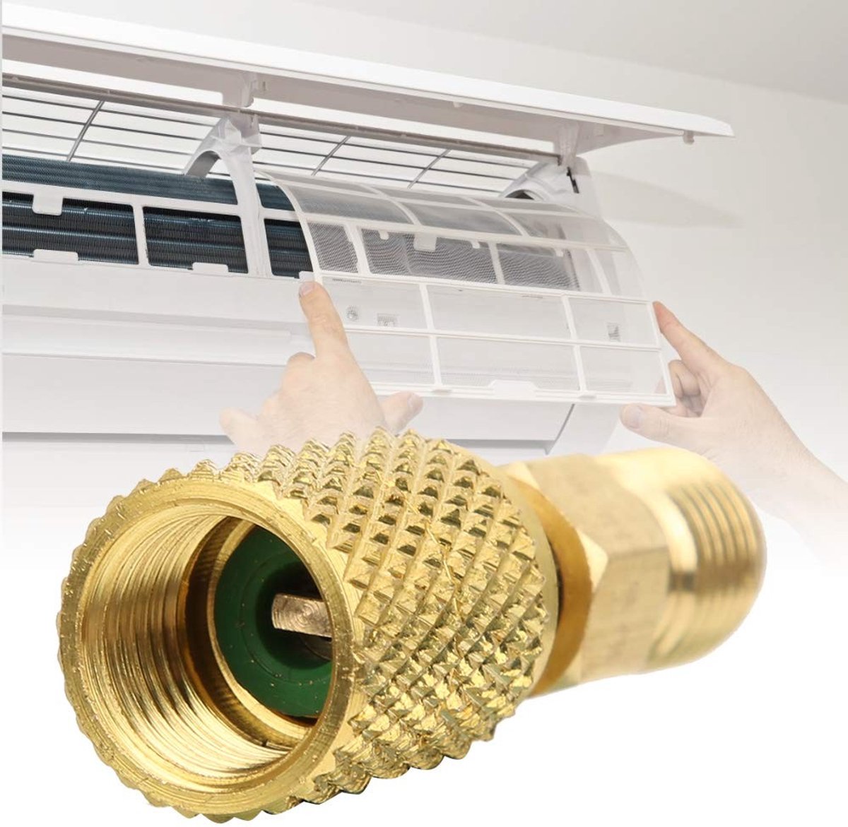 Dailygoods adapter vrouwelijk - R410A buiten 1/4 binnen 5/16 - Hoogwaardig messing - Koeling - Perfect voor HVAC-systemen - Betrouwbare aa...
