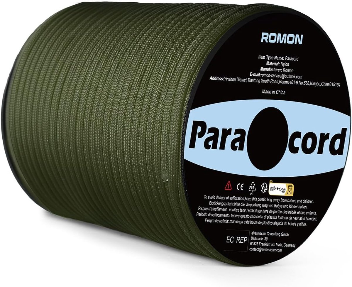 SnelShoppen - Paracord 4 mm Koorden Touw 50 m - Scheurbestendig Nylon Touw voor Outdoor, Camping, Survival, Legergroen, 9 Kernstrengen, Universeel Geb