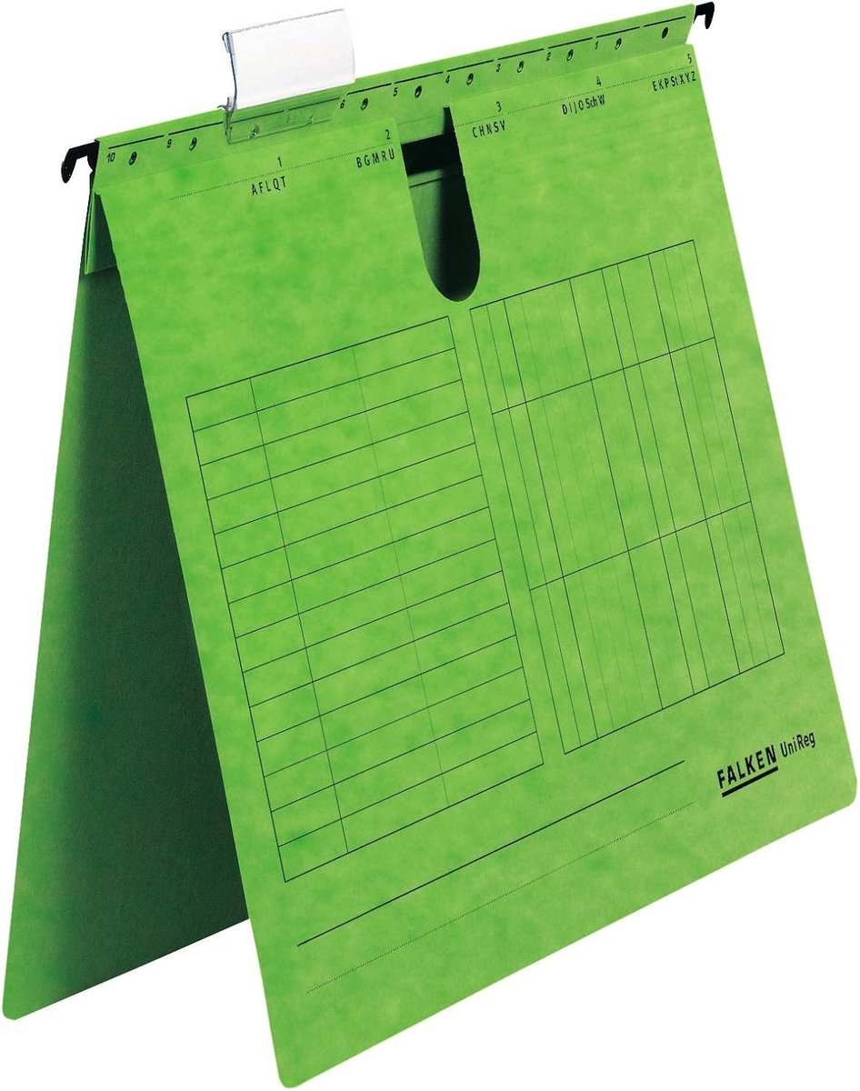 Thijox - 25-pack Hangmappen UniReg, Gerecycled Karton, DIN A4, Groene Blauwe Engel, Ideaal voor Kantoor en Overheid, Koomannisch Schrift