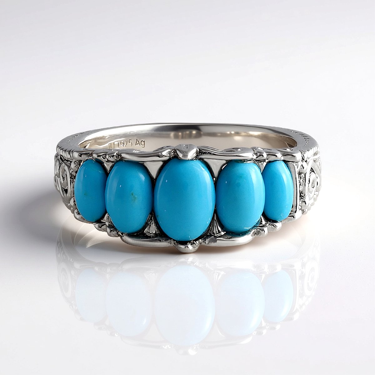 Cavill - Zilveren Ring met Sleeping Beauty Turkoois 1,797 ct - 925 Sterling Zilver met Platina Afwerking - Elegante Ovale Turkoois Cabochon