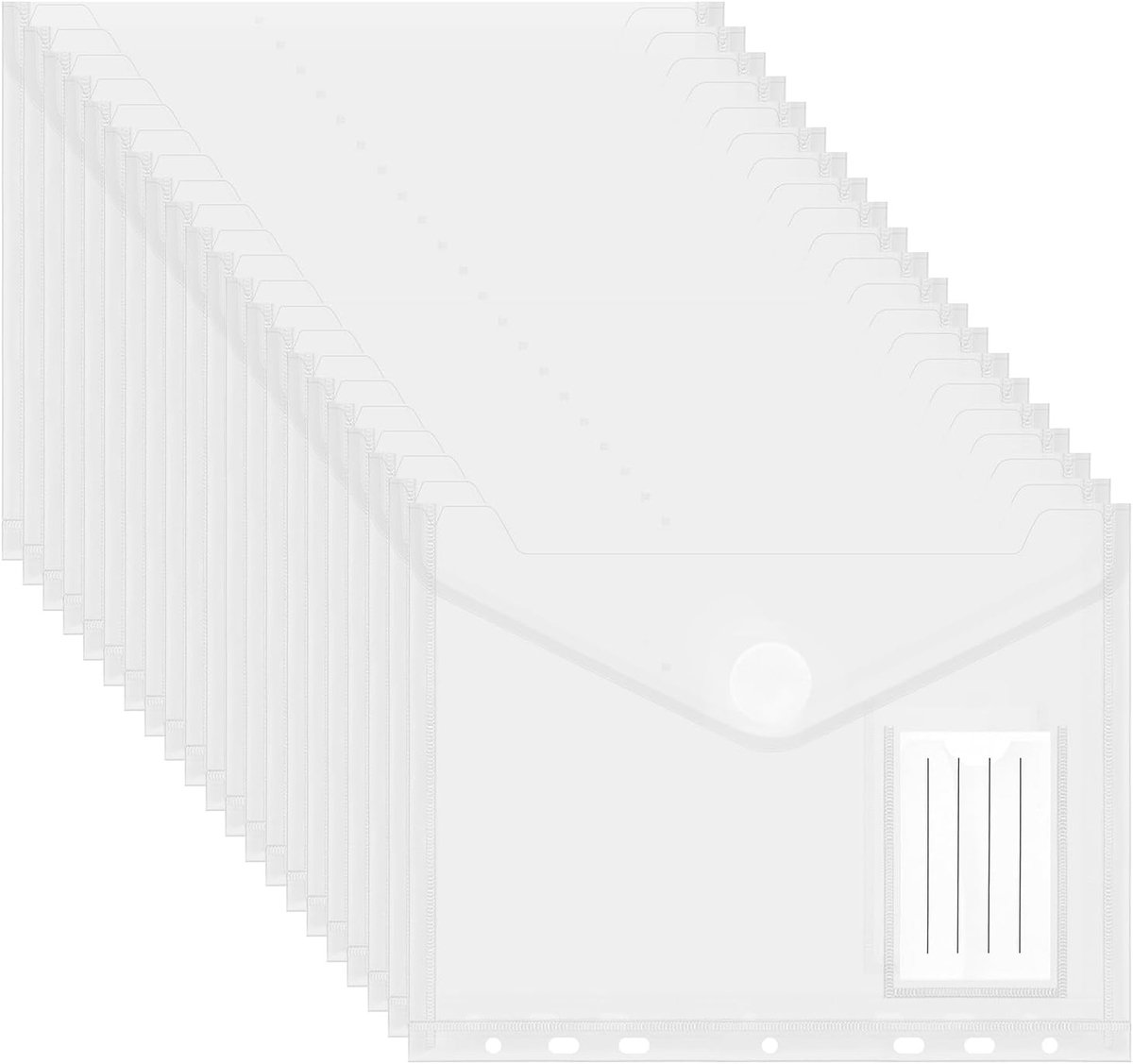 Set van 20 A5 documentenzakken, 23 x 18 cm, opbergfolders voor documenten, waterdichte verzamelmappen met sluiting en label, ideaal voor organisatie en zichtbaarheid
