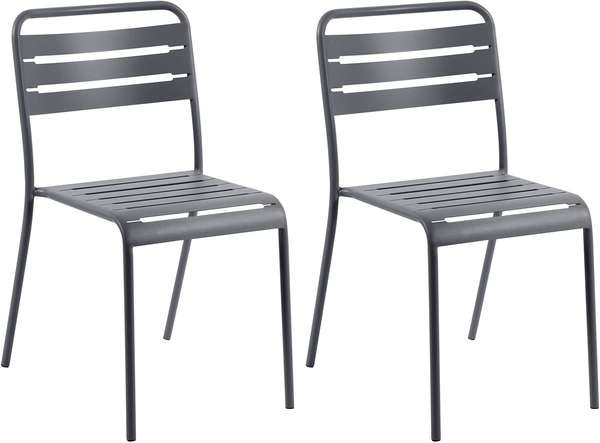 LEFKADA - Set van 2 tuinstoelen - Donkergrijs - IJzer