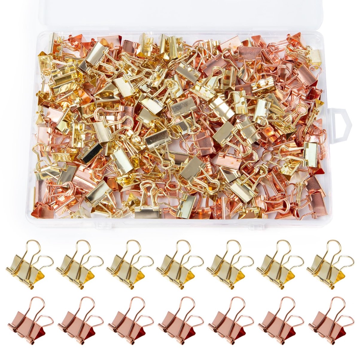 Dailygoods- Vouwklemmen 200 Stuks - Metalen Papierklemmen - Goud/Roségoud - Multifunctionele Clips - Documentenclip - 15 mm - Duurzaam en Herbruikbaar - Papierclips