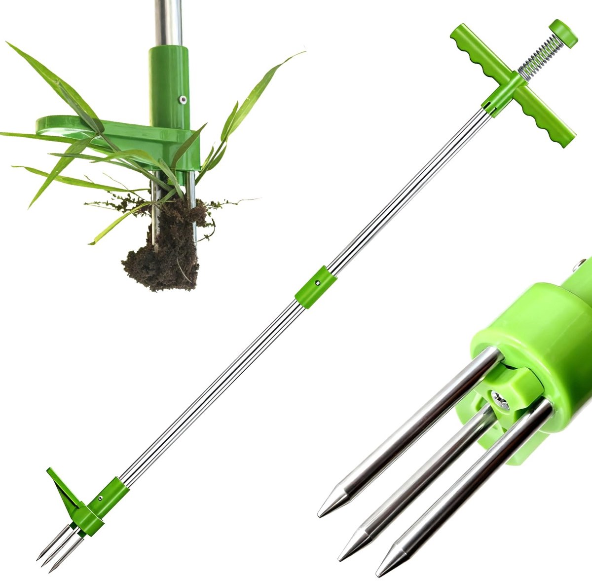 Dailygoods- Onkruidverwijderaar 100 cm - Onkruidsnijder met drie kaken - Roestvrijstalen pedalen - Efficiënt verwijderen van wortels - Geen buigen - Handvat - Onkruidsteker