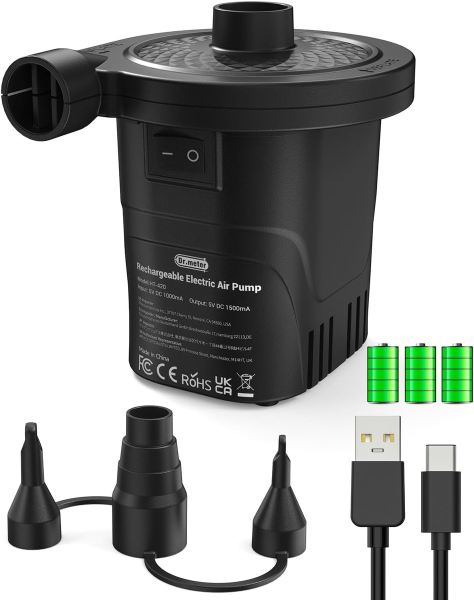 Thijox - Oplaadbare Elektrische Luchtpomp 4000 mAh 2-in-1 Draagbare Luchtpomp voor Luchtmatras, Opblaasbare Boot, Kinderbadje, Ideaal voor Camping en