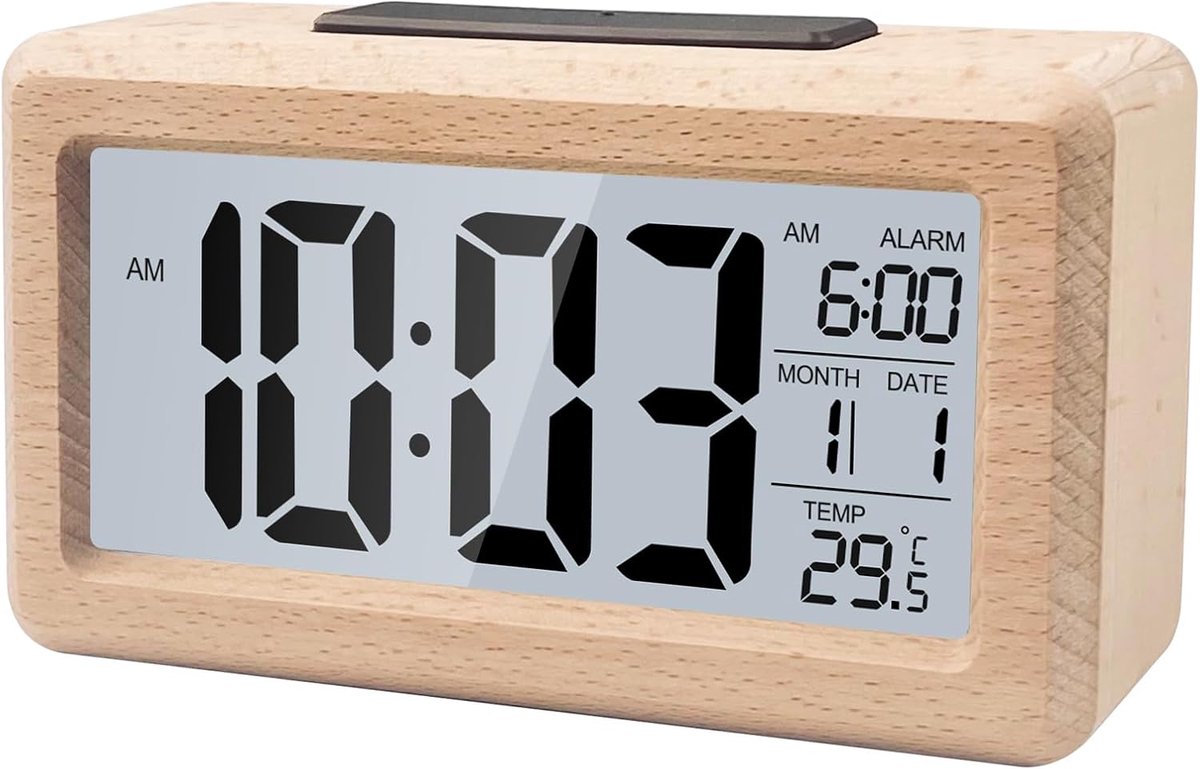 Thijox - Digitale Wekker met Snooze, LCD Tafelklok voor Slaapkamer en Bureau, Reiswekker met Nachtlamp en Temperatuurweergave, Batterij Aangedreven Kl