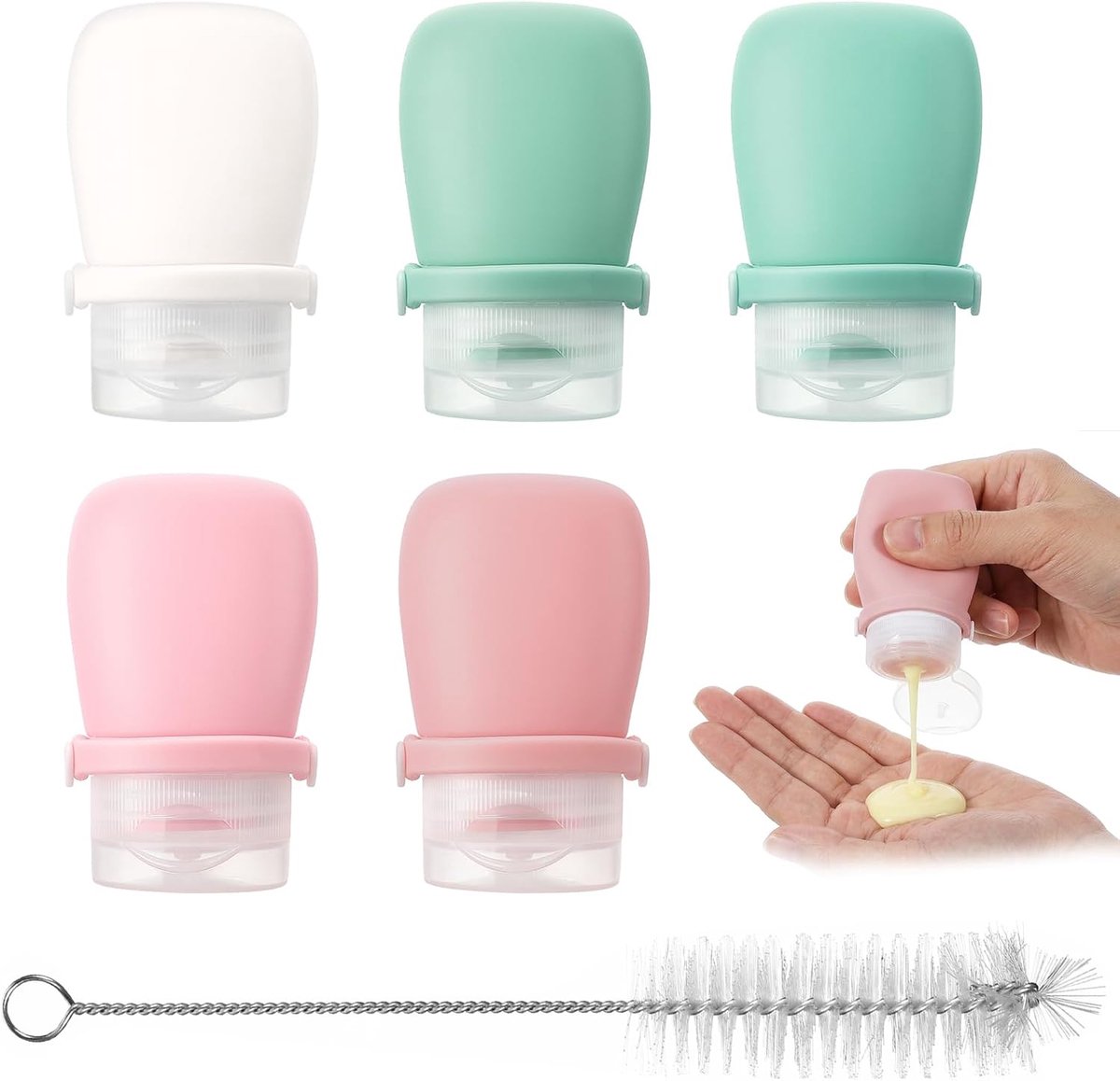 Thijox - Reisflessen Set 5 Stuks - 90 ml Knijpfles - Lekvrij Siliconen Reiscontainers - Draagbare Navulbare Toilettas voor Shampoo en Crèmespoeling -