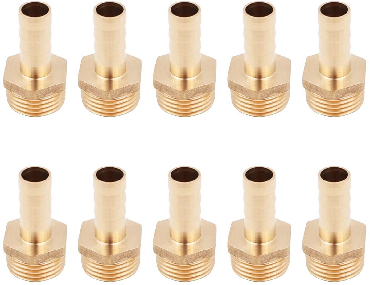 Dailygoods - Slang Pijp Connector - Messing - 10Pcs - 1/2 10mm - Slang Nozzle Adapter - Geschikt voor Vijver en Pool - Tuinaccessoire