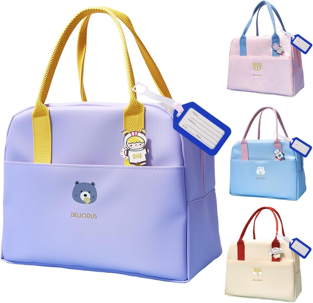 Thijox - Cartoon Lunchtas Dames Mini, Thermische Geïsoleerde Koeltas voor Kinderen, Paars, Perfect voor School, Picknick en Reis