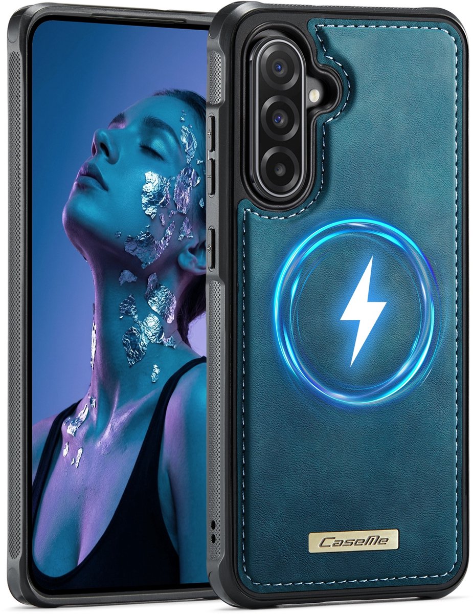 CaseMe Hoesje - Geschikt voor Samsung Galaxy A56 Hoesje - CaseMe C69 Leather Back Cover - MagSafe Compatible - Blauw