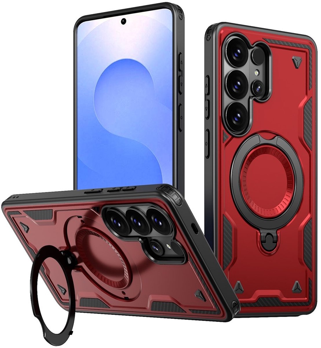 Coverup Hoesje - Geschikt voor Samsung Galaxy S26 Ultra Hoesje - Coverup Armor Back Cover met MagSafe Compatible Kickstand - Rood