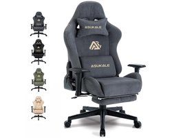Asukale-gamingstoel-ademende bureaustoel-ergonomisch ontwerp-gemaakt van hoogwaardige stof-voorzien van lendensteun- verstelbare draaifunctie en voetensteun-- Kan plat worden gelegd onder een hoek van 150° - Maximaal draagvermogen 200 kg - grijs