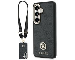Set Hoesje + Koord Guess 4G Big Rhinestone Triangle Strap MagSafe voor Samsung Galaxy S26 Zwart