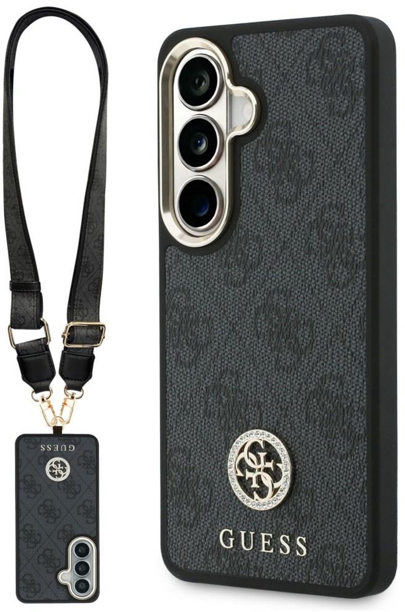 Set Hoesje + Koord Guess 4G Big Rhinestone Triangle Strap MagSafe voor Samsung Galaxy S26 Zwart