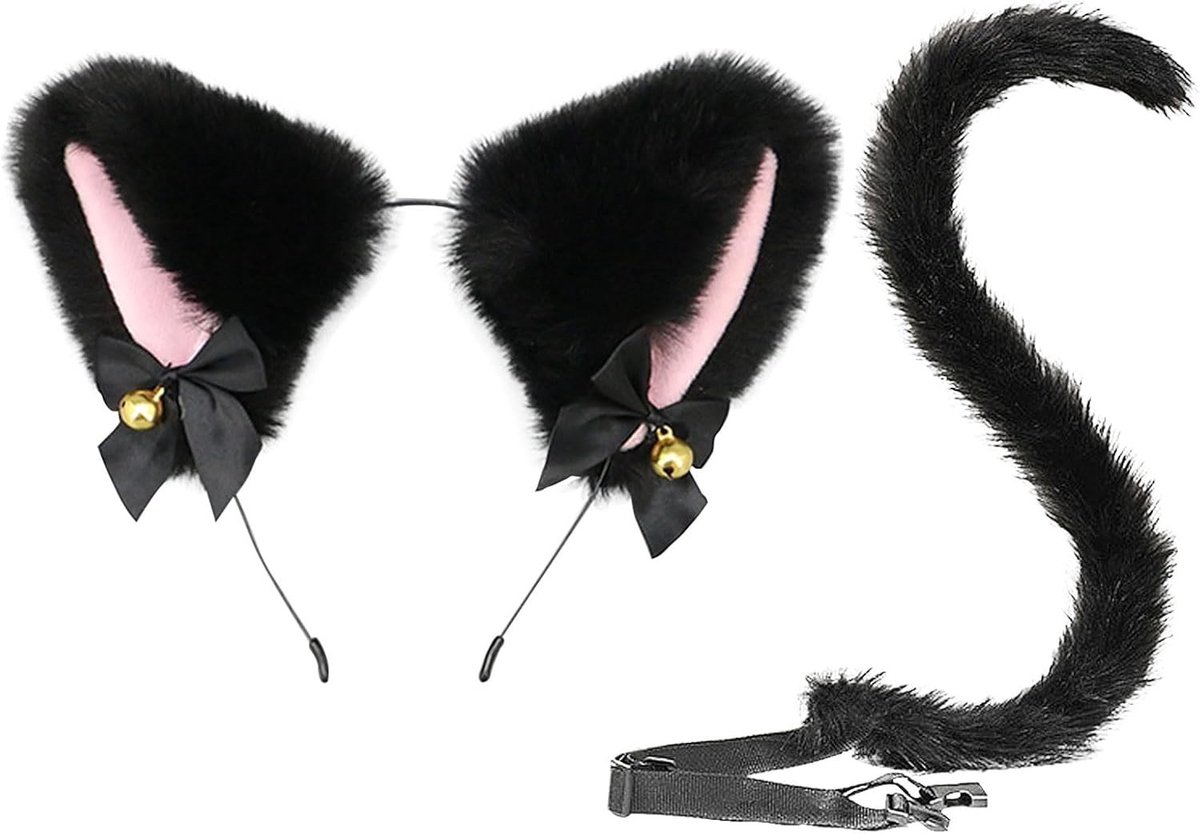 Carnaval kostuum set met vosoren en staart voor kinderen en volwassenen, perfect voor Halloween en feestjes