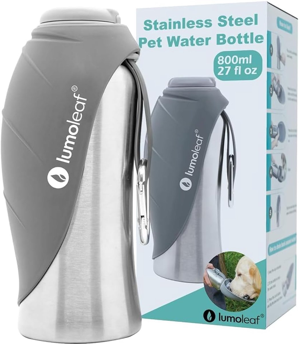 Thijox - Draagbare Hondenwaterfles 800 ml, Roestvrijstalen Waterfles voor Honden, Ideaal voor Wandelen, Hiken en Buitenactiviteiten, Comfortabele Drin