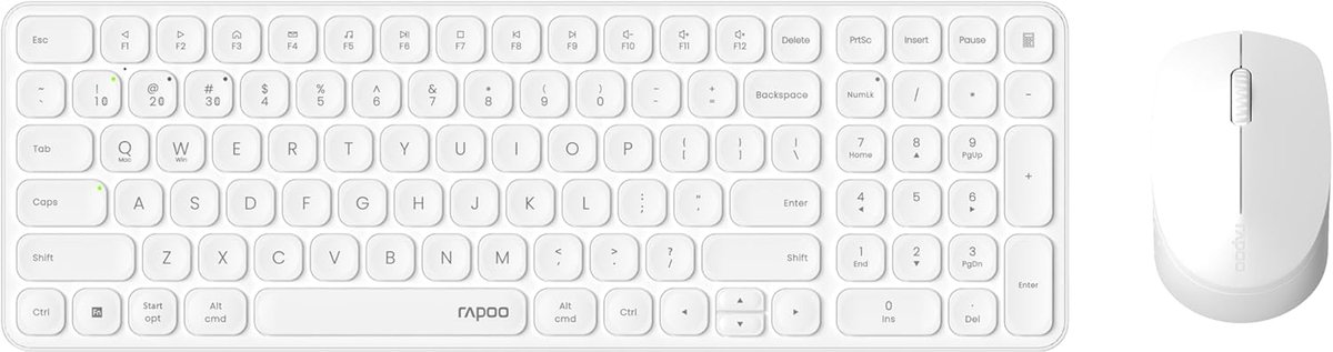 SnelShoppen - Draadloos Toetsenbord en Muis Set, Bluetooth & 2.4G USB Multi-Device voor 4 Apparaten, Compact Aluminium, QWERTZ, Wit, Ultradun Design v
