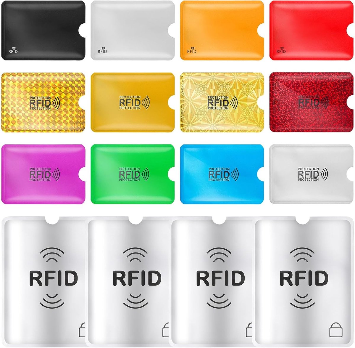 16 Stuks RFID Blocking Beschermhoezen voor Creditcards en Paspoorten, Identiteitsdiefstal Bescherming, Veiligheid, 12 Kleuren
