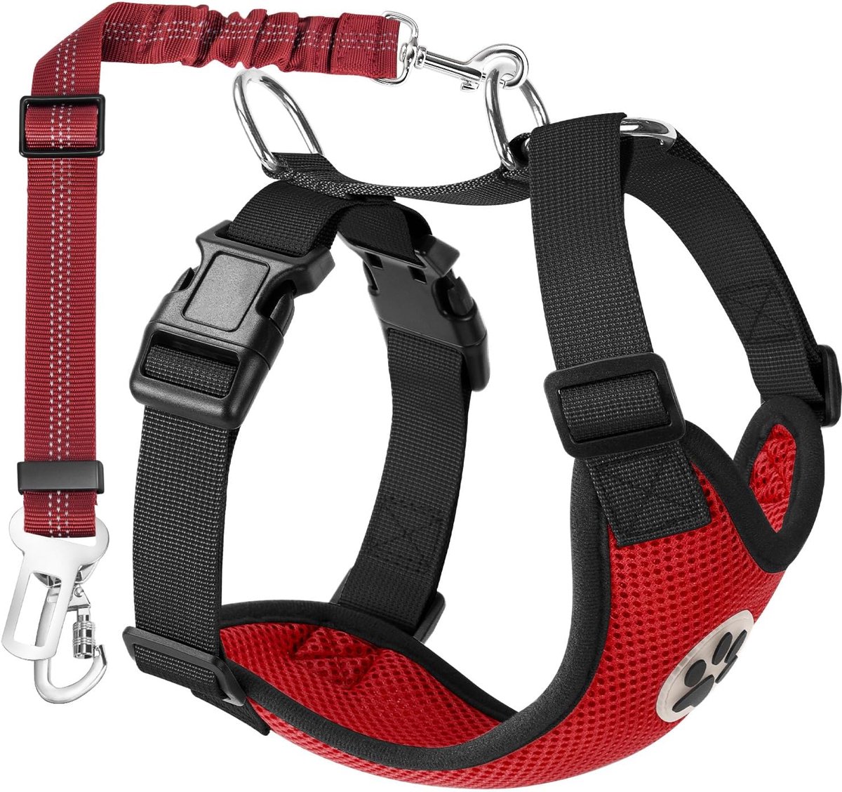 SnelShoppen - Hondenharnas met Veiligheidsriem, Dubbel Ademend Latex Mesh, Auto Veiligheidsriem, Reisharnas voor Honden, Perfect voor Dagelijkse Activ