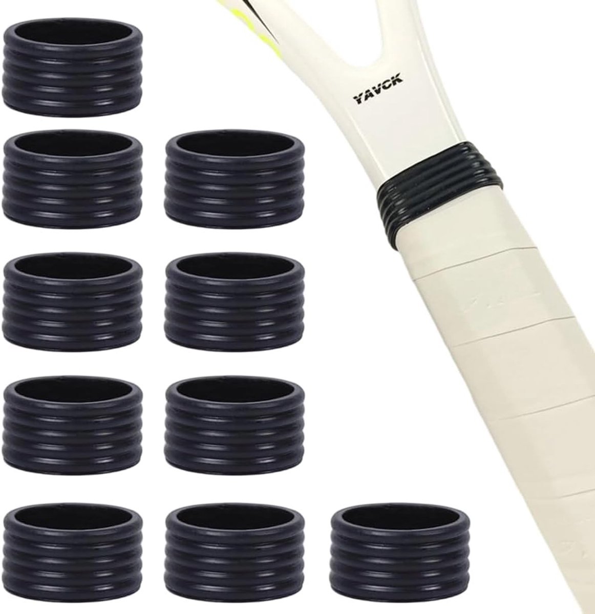 Set van 10 siliconen ringen voor grip op tennis- en badmintonrackets, antislip en duurzaam accessoire